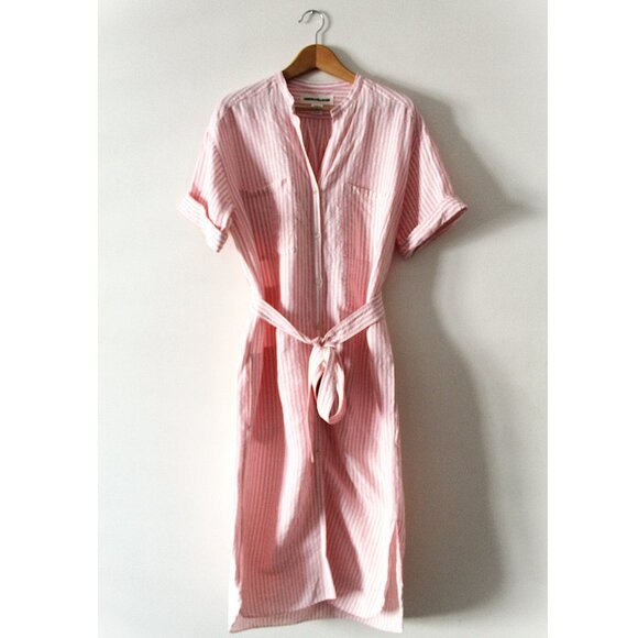 Caron Callahan Kalloni Shirt Dress / Small / Pink Linen Stripe Oversized Midi - Picture 4 of 9